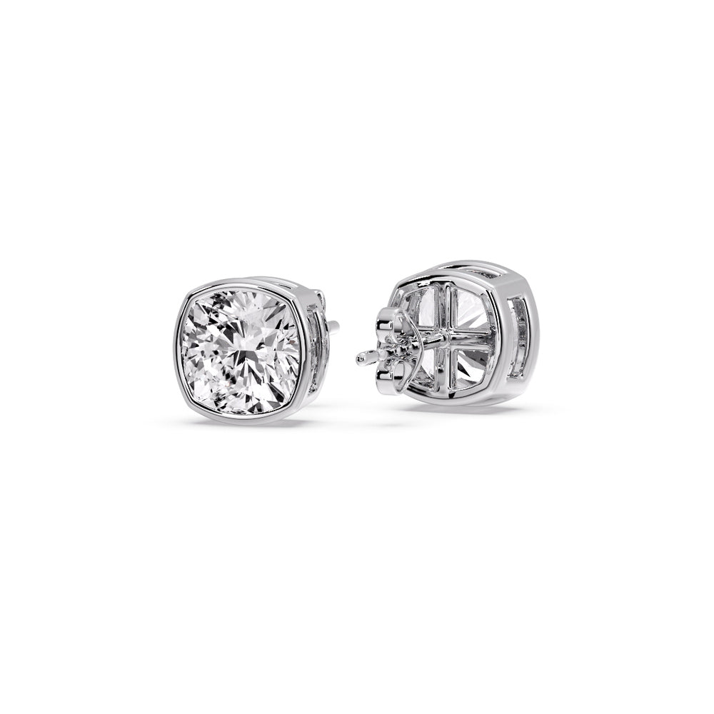 Cushion Diamond Bezel Set Solitaire Certified Stud Earrings