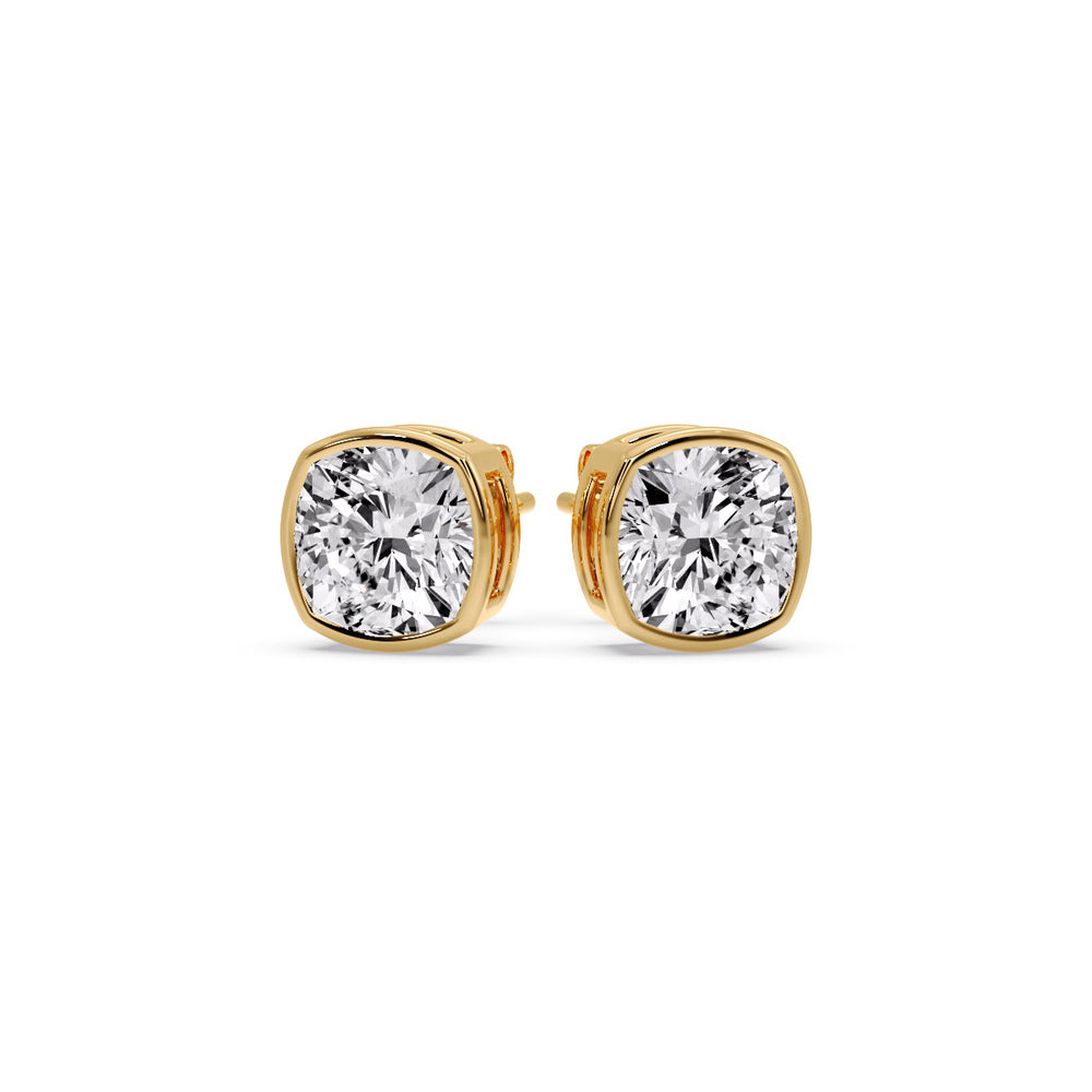 Cushion Diamond Bezel Set Solitaire Certified Stud Earrings