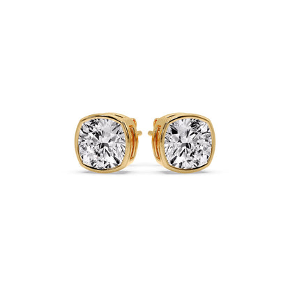 Cushion Diamond Bezel Set Solitaire Certified Stud Earrings