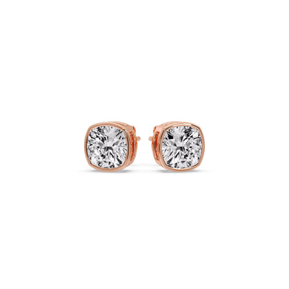 Cushion Diamond Bezel Set Solitaire Certified Stud Earrings
