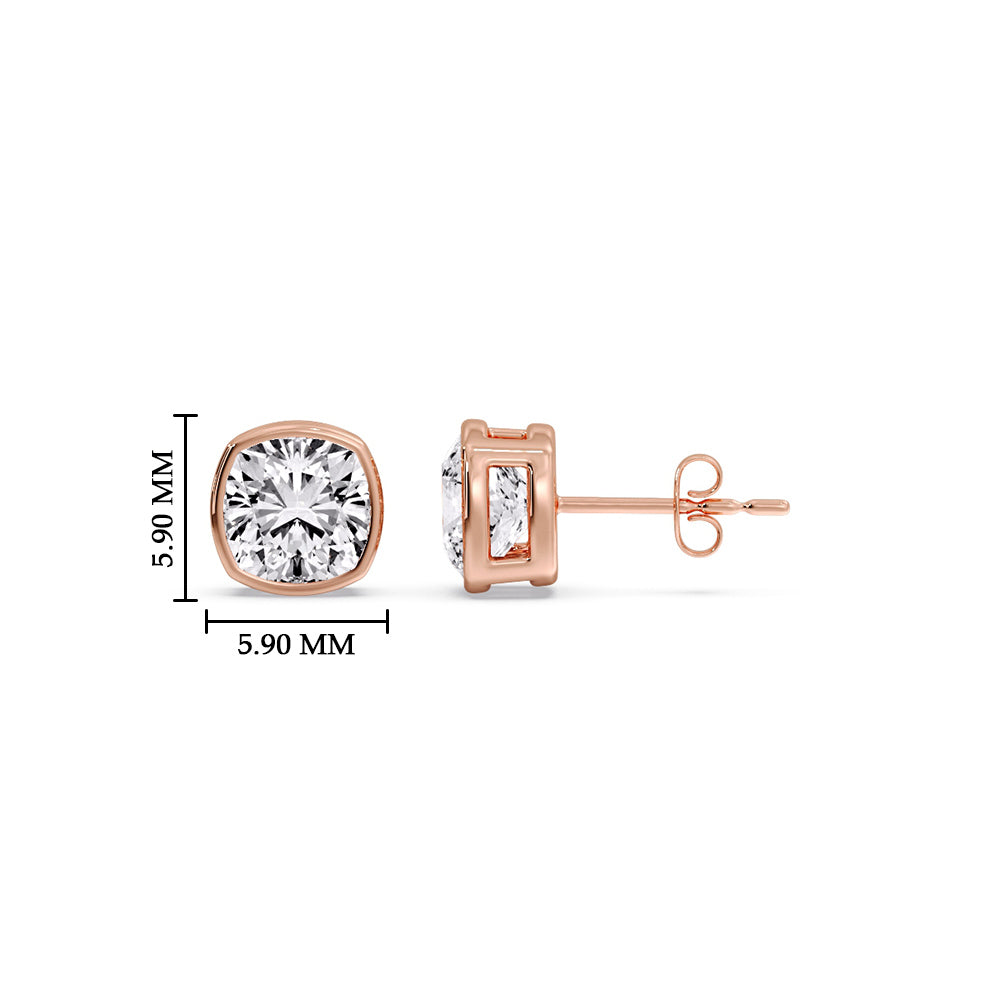 Cushion Diamond Bezel Set Solitaire Certified Stud Earrings