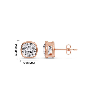 Cushion Diamond Bezel Set Solitaire Certified Stud Earrings