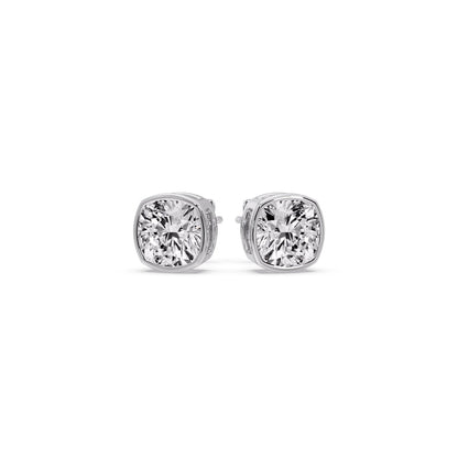 Cushion Diamond Bezel Set Solitaire Certified Stud Earrings