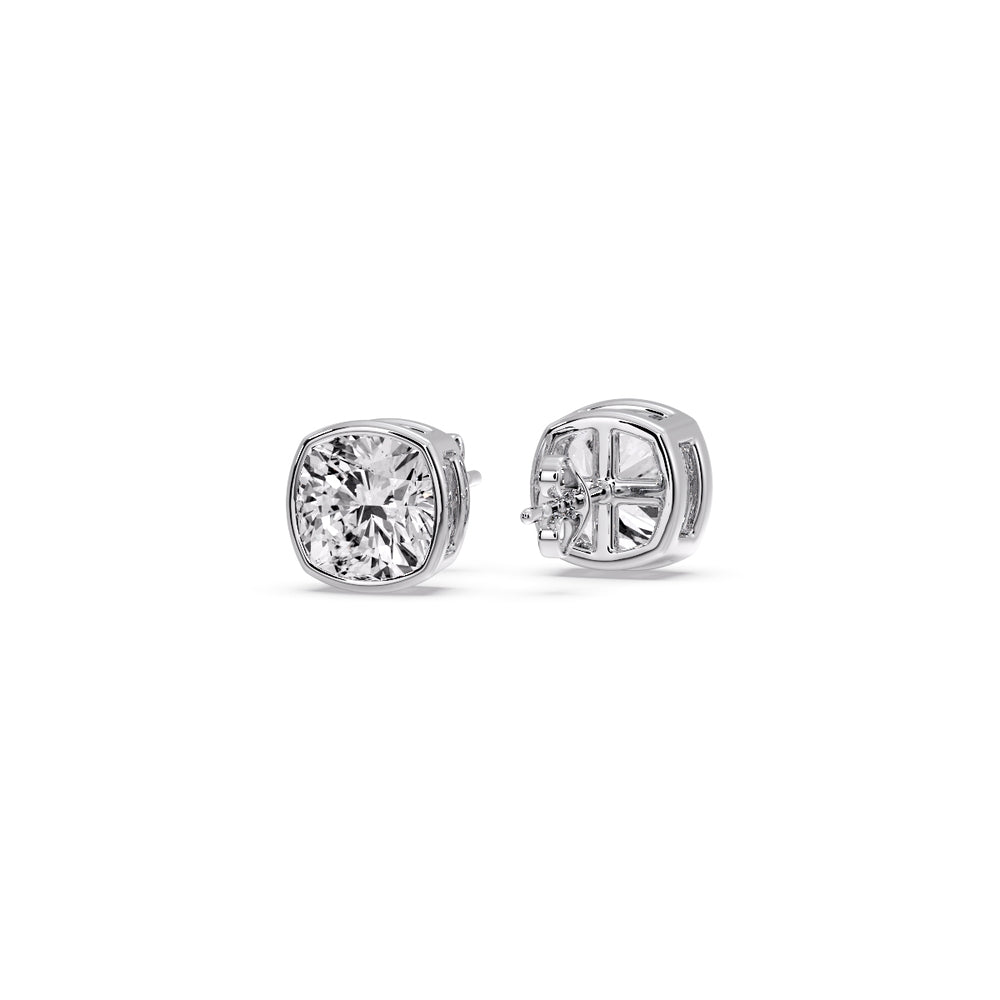 Cushion Diamond Bezel Set Solitaire Certified Stud Earrings