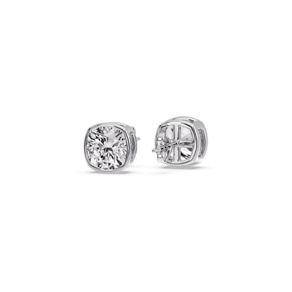 Cushion Diamond Bezel Set Solitaire Certified Stud Earrings