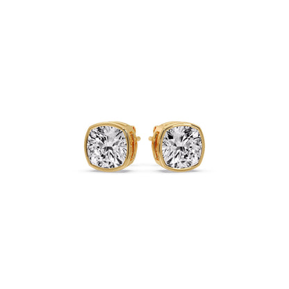 Cushion Diamond Bezel Set Solitaire Certified Stud Earrings