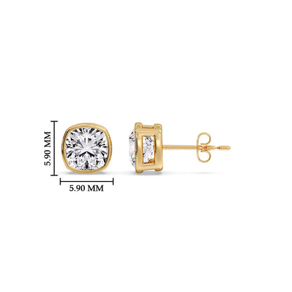 Cushion Diamond Bezel Set Solitaire Certified Stud Earrings