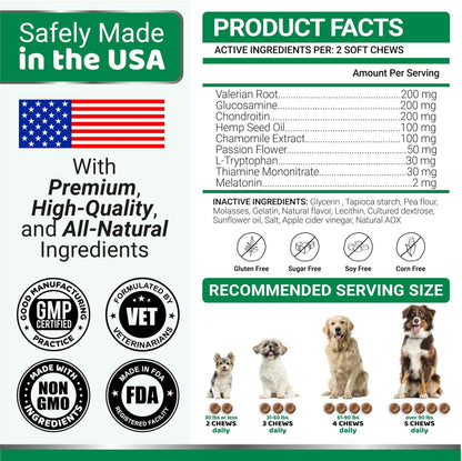 Hemp Calming Chews for Dogs   Advanced Dog Calming Chews   170 Treats   Anxiety Relief Treats   Hemp Oil   Separation Aid Stress Hip and Joint Supplement for Canine Health Support   Beef Flavor
