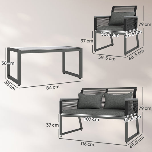 4 Pieces Rattan Garden Furniture Set - Charcoal Grey