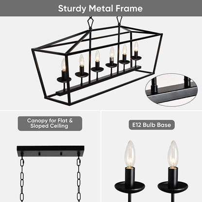 6-Light Black Linear Candle Chandelier
