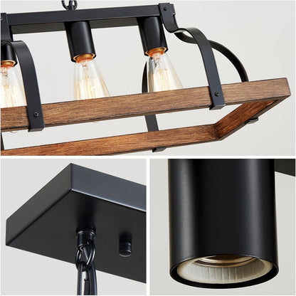 5-Light Metal Linear Chandelier Imitation Wood Grain