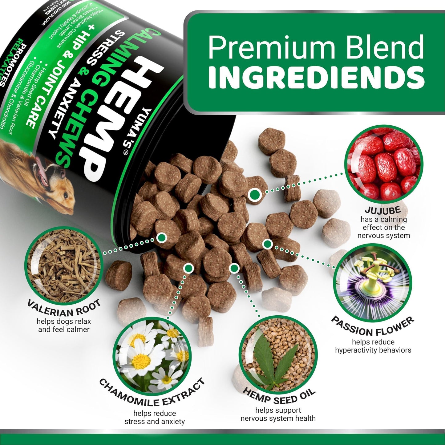 Hemp Calming Chews for Dogs   Advanced Dog Calming Chews   170 Treats   Anxiety Relief Treats   Hemp Oil   Separation Aid Stress Hip and Joint Supplement for Canine Health Support   Beef Flavor