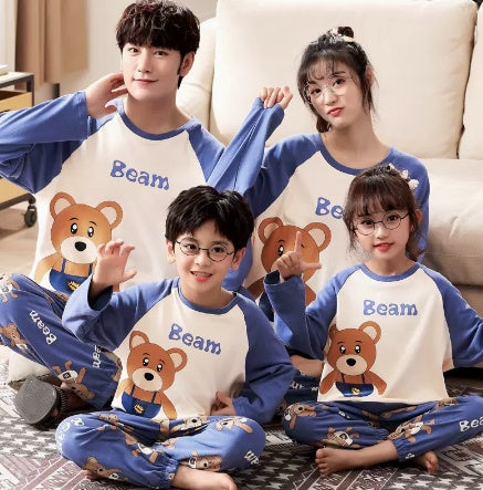 A Family Of Three Or Four Long Sleeved Cotton Pajamas Set
