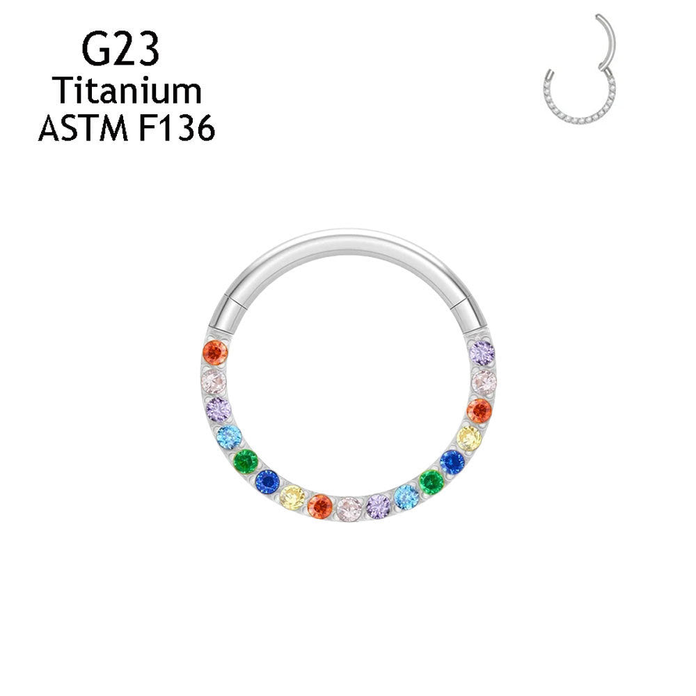 Inlaid 5A Zircon G23 Titanium Alloy Closed Nose Ring