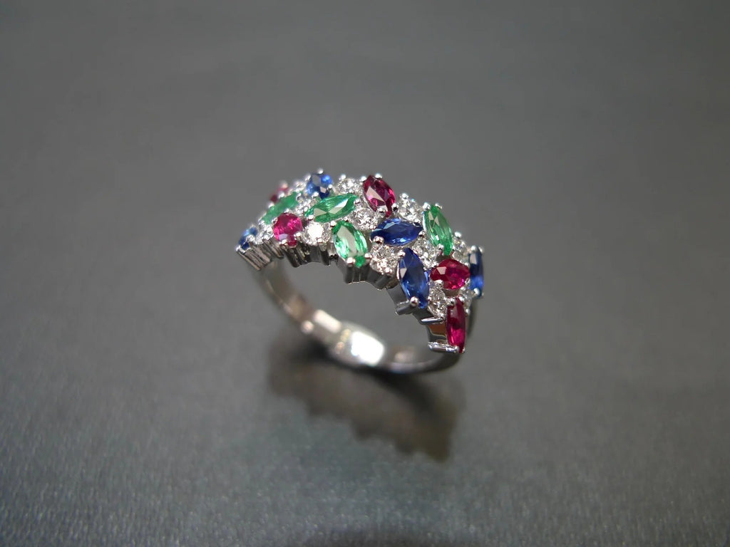Colorful Horse Eye Zircon Three Rows Inlaid Personality Trendy Ladies Index Finger Ring