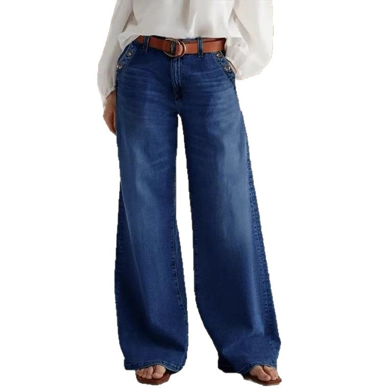 Womens Stylish Relaxed-fit Wide-leg Casual Jeans