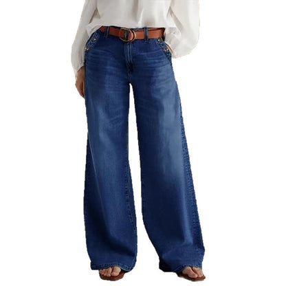 Womens Stylish Relaxed-fit Wide-leg Casual Jeans