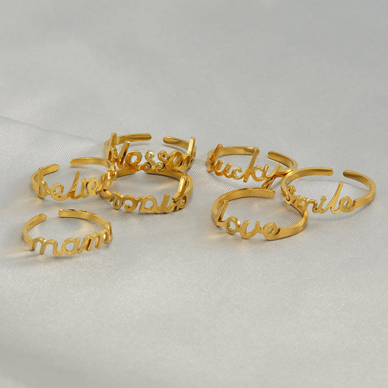 New Stainless Steel English Letters Ring