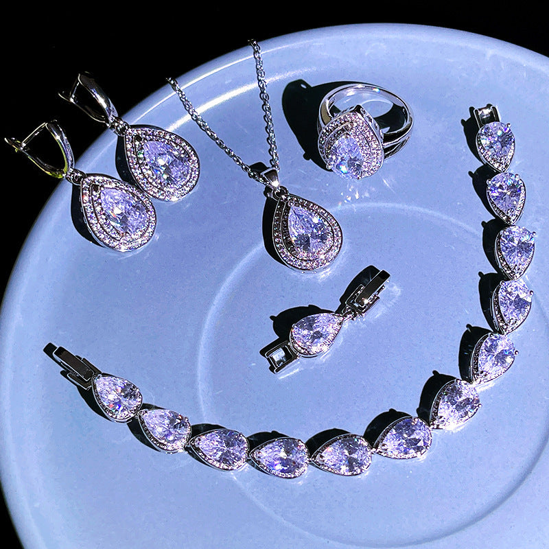 Jewelry Four-piece Set Rings Pendants Earrings Drop-shaped Gem