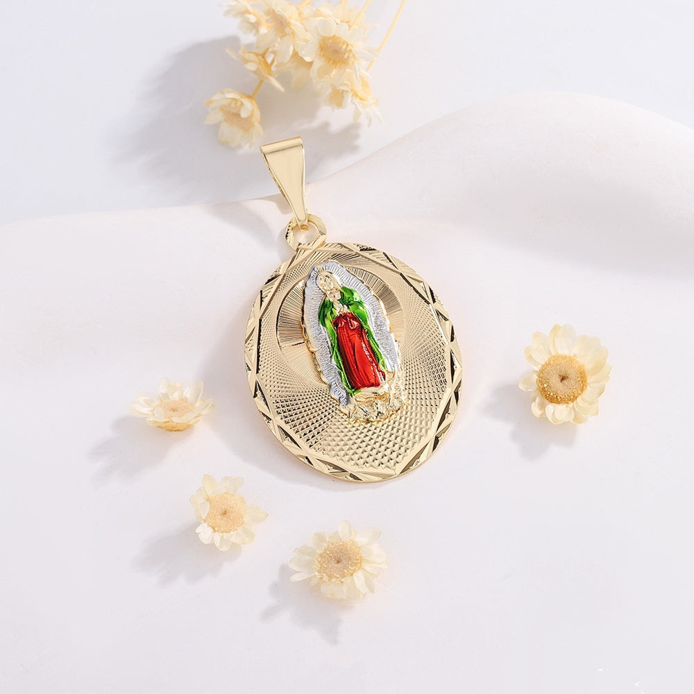 Virgin Mary Copper Car Laminate Gilded Painting Color Personalized Women's Necklace Pendant