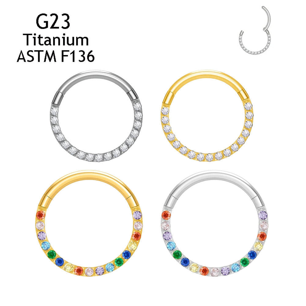 Inlaid 5A Zircon G23 Titanium Alloy Closed Nose Ring