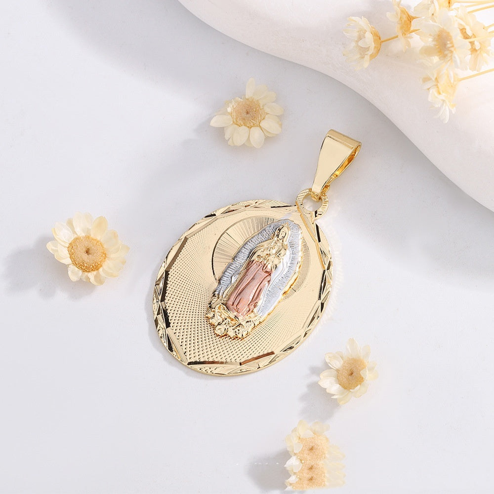 Virgin Mary Copper Car Laminate Gilded Painting Color Personalized Women's Necklace Pendant