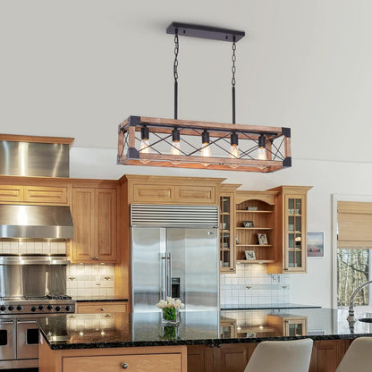 Farmhouse 5-Light Linear Chandelier with Solid Wood