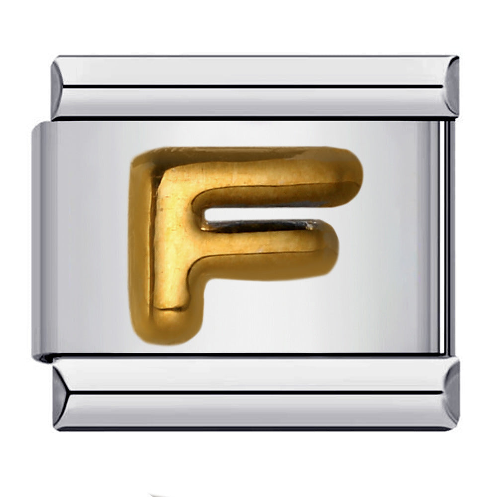 Titanium Steel Gold-plated Raised English Letters DIY Italian Module