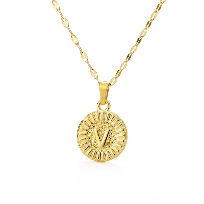 English Alphabet Disc Necklace Women And Men