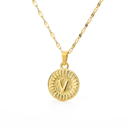 English Alphabet Disc Necklace Women And Men