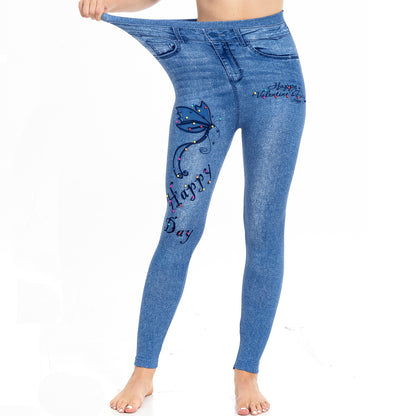 Womens Sexy Tummy-Control Butt-Lifting Butterfly-Print Leggings