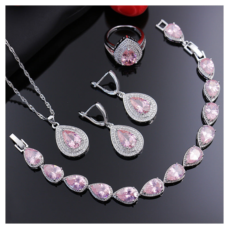 Jewelry Four-piece Set Rings Pendants Earrings Drop-shaped Gem