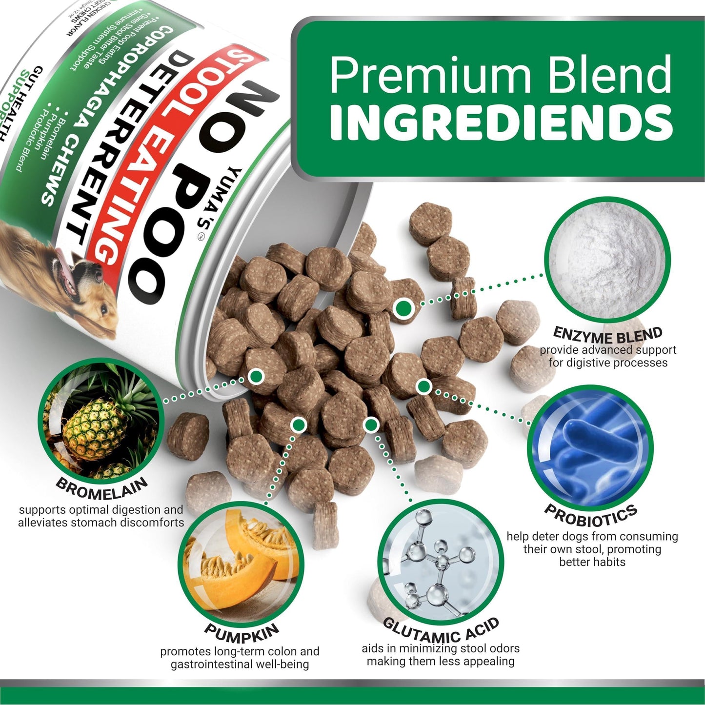 No Poo Chews for Dogs   170 Ct   Coprophagia No Poop Eating Deterrent for Dogs   Stop Eating Poop for Canine   Probiotics & Digestive Enzymes Supplement   Made in USA