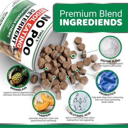 No Poo Chews for Dogs   170 Ct   Coprophagia No Poop Eating Deterrent for Dogs   Stop Eating Poop for Canine   Probiotics & Digestive Enzymes Supplement   Made in USA