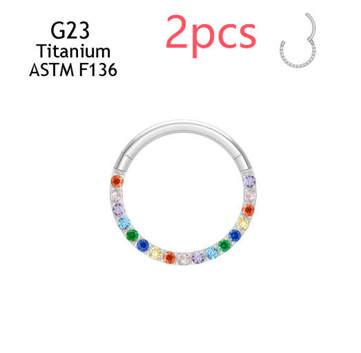 Inlaid 5A Zircon G23 Titanium Alloy Closed Nose Ring