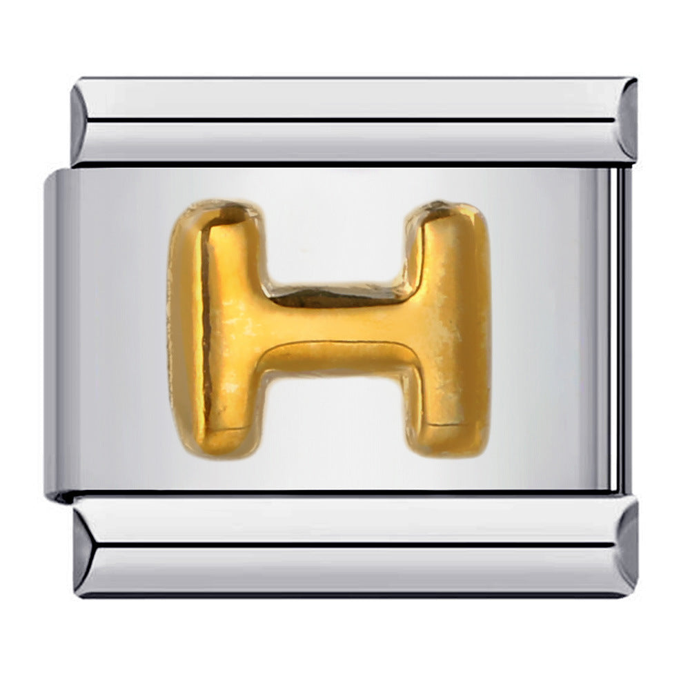 Titanium Steel Gold-plated Raised English Letters DIY Italian Module