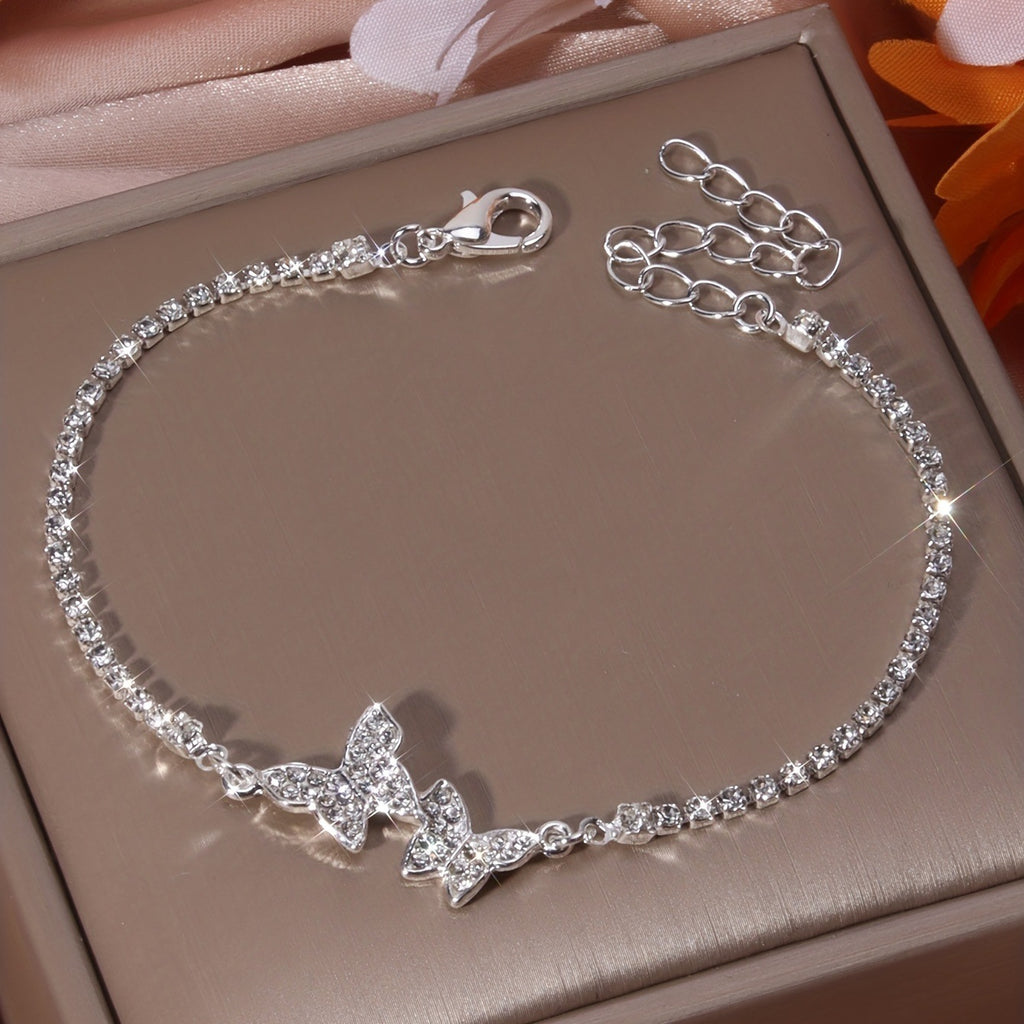 Design High-grade Inlaid Rhinestone Butterfly Anklet
