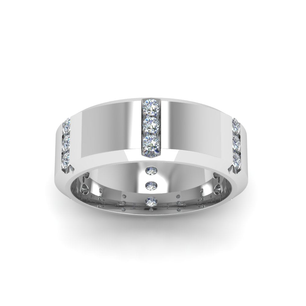 Channel Set 3 Stone Mens Anniversary Ring