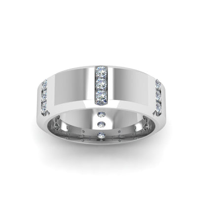 Channel Set 3 Stone Mens Anniversary Ring