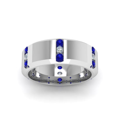 Channel Set 3 Stone Mens Anniversary Ring