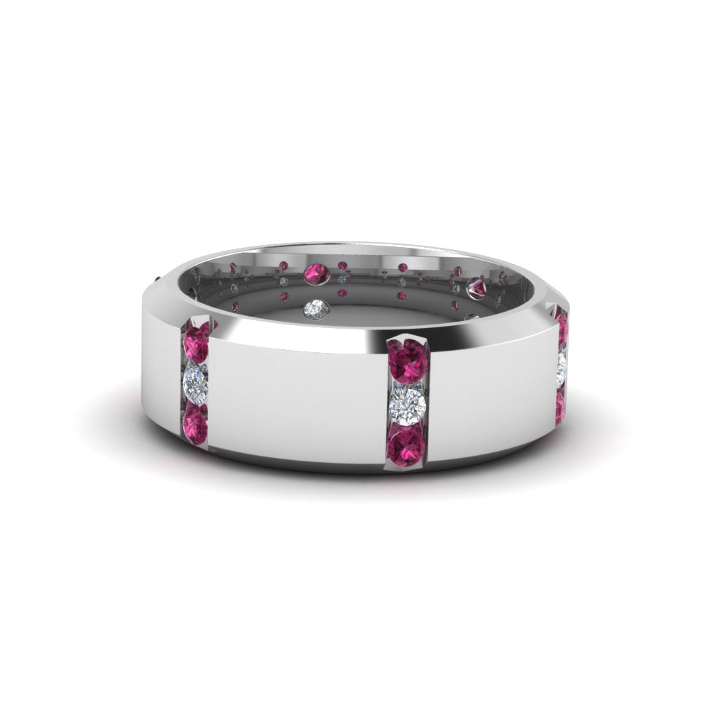Channel Set 3 Stone Mens Anniversary Ring