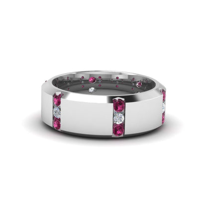 Channel Set 3 Stone Mens Anniversary Ring