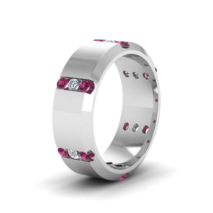 Channel Set 3 Stone Mens Anniversary Ring