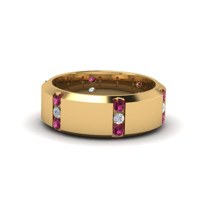 Channel Set 3 Stone Mens Anniversary Ring