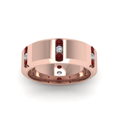Channel Set 3 Stone Mens Anniversary Ring