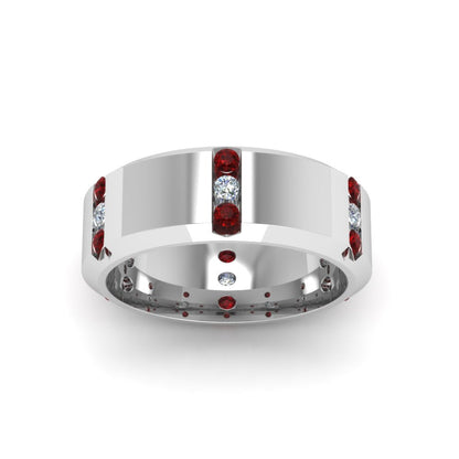 Channel Set 3 Stone Mens Anniversary Ring