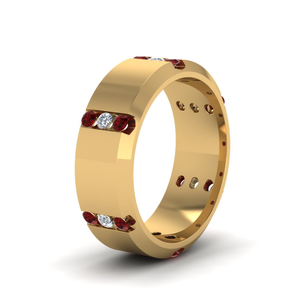Channel Set 3 Stone Mens Anniversary Ring