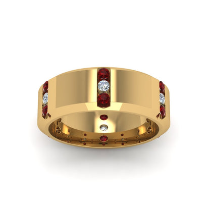 Channel Set 3 Stone Mens Anniversary Ring