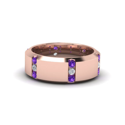 Channel Set 3 Stone Mens Anniversary Ring