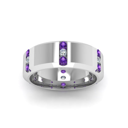 Channel Set 3 Stone Mens Anniversary Ring